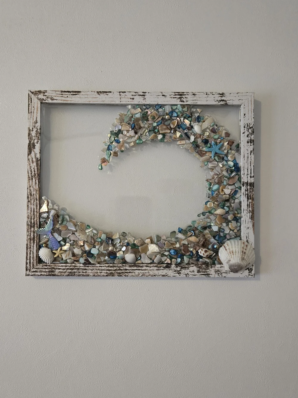 Coastal Wave Seashell Wall Art - Turquoise and Beige